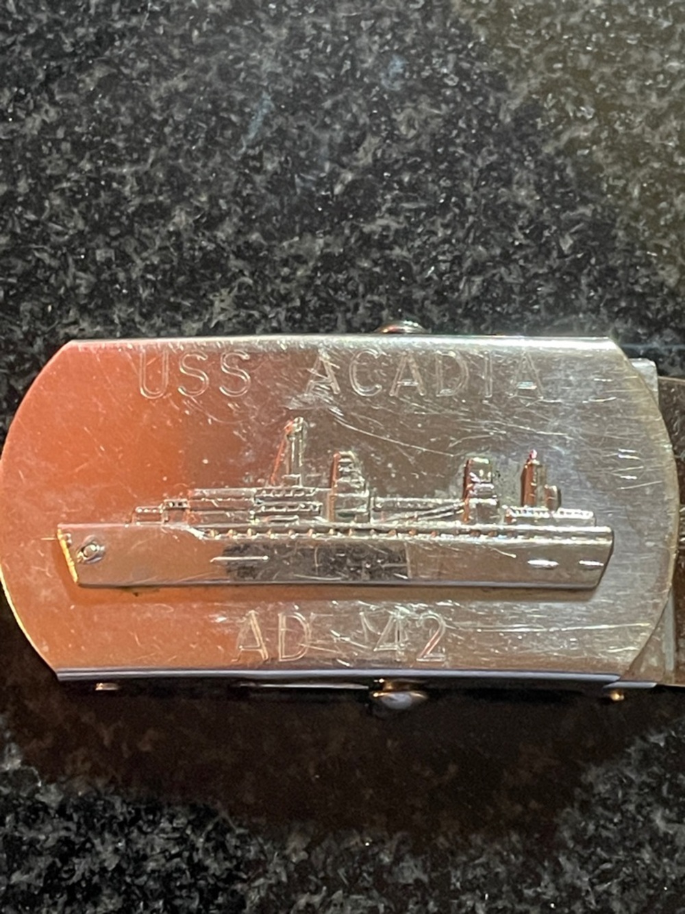 USS Acadia AD 42 Engraved Belt Buckle Clip - Men Accessories